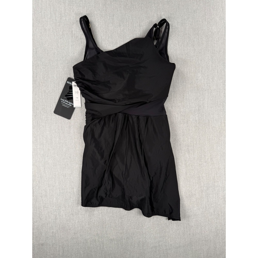 Miraclesuit Alina Black One Piece Swimdress Tummy Control Swimsuit Womens 14 NEW